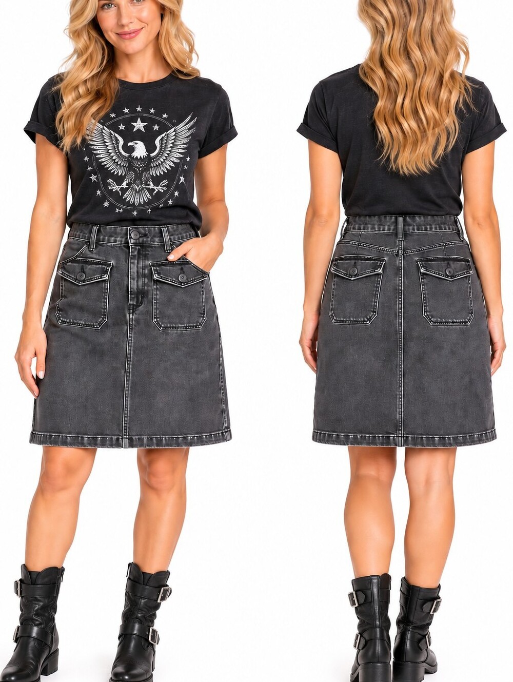 Lauren Ralph Lauren Denim Skirt Women's Size 6 Black Preppy Goth Grunge Edgey
